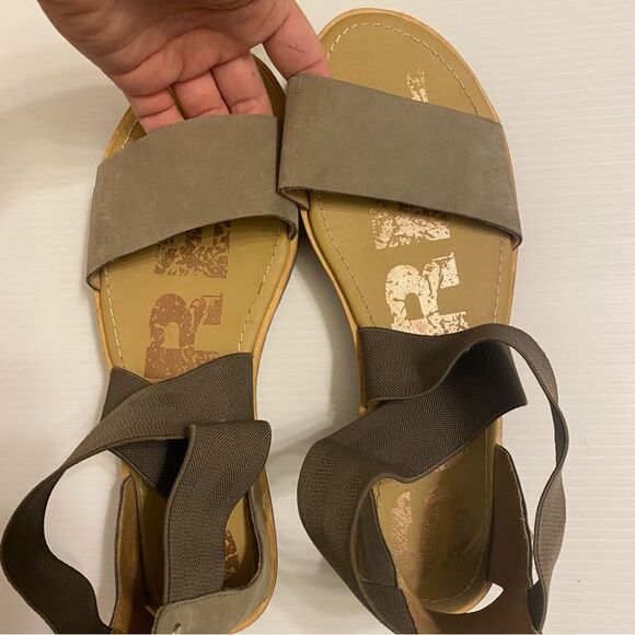 SOREL Ella NL3201-365 green Leather flats stretch slip on sandals size 9.5 - Picture 5 of 8